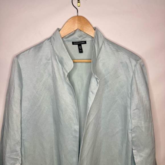 Eileen Fisher Stand Collar Organic Linen and Silk Kimono Jacket Cardigan Sz L - Picture 3 of 11
